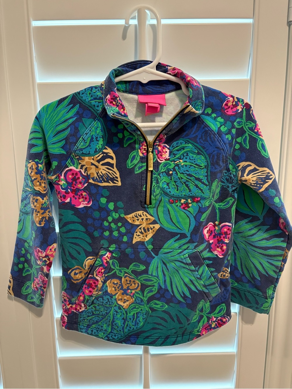 Lilly Pulitzer Navy Blue Teal Pink Floral Zip Sweatshirt